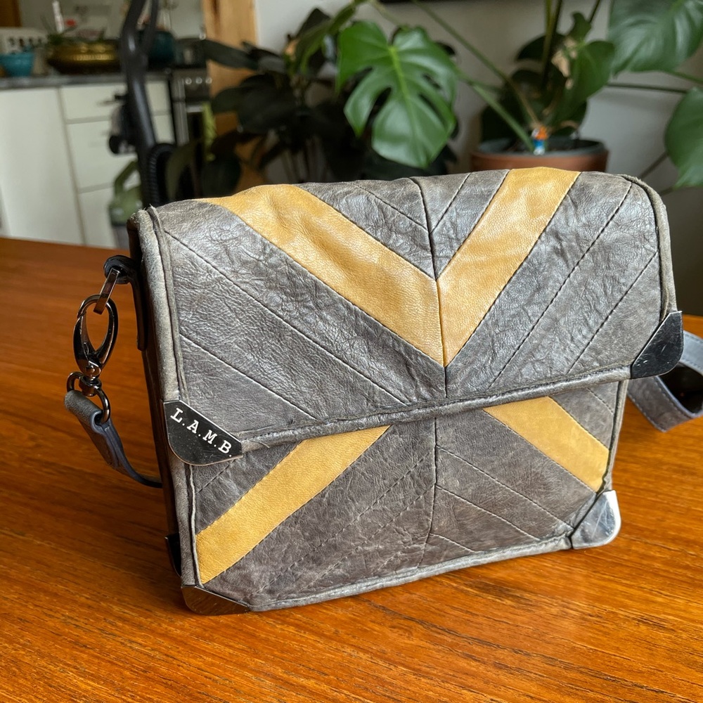 L.A.M.B Gray and yellow leather purse